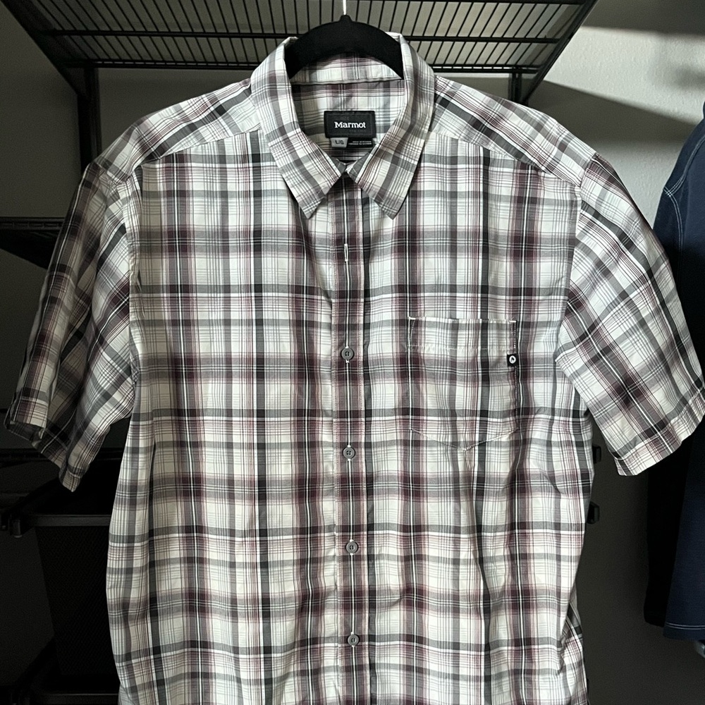 Men’s Marmot performance shirt| short sleeve | plaid | size L